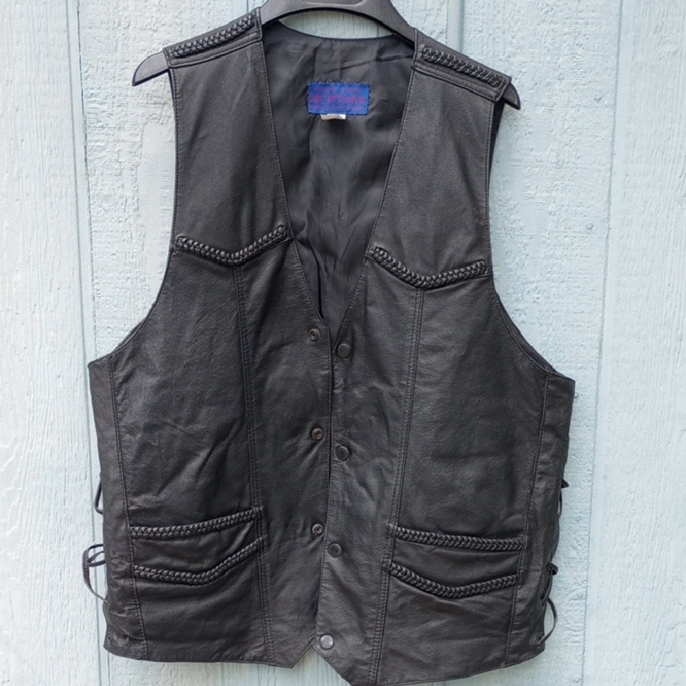 Montana Premium Grade Leather Biker Vest Unique Braiding XL